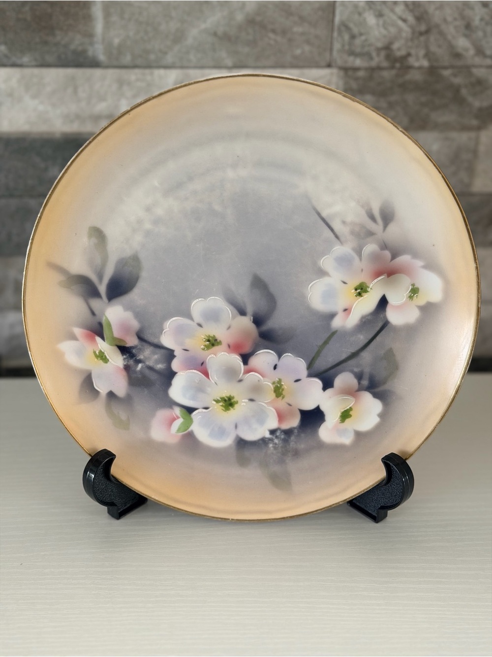 Antique Weimar hand-painted 8” plate pastel backdrops & dogwood/white blossoms